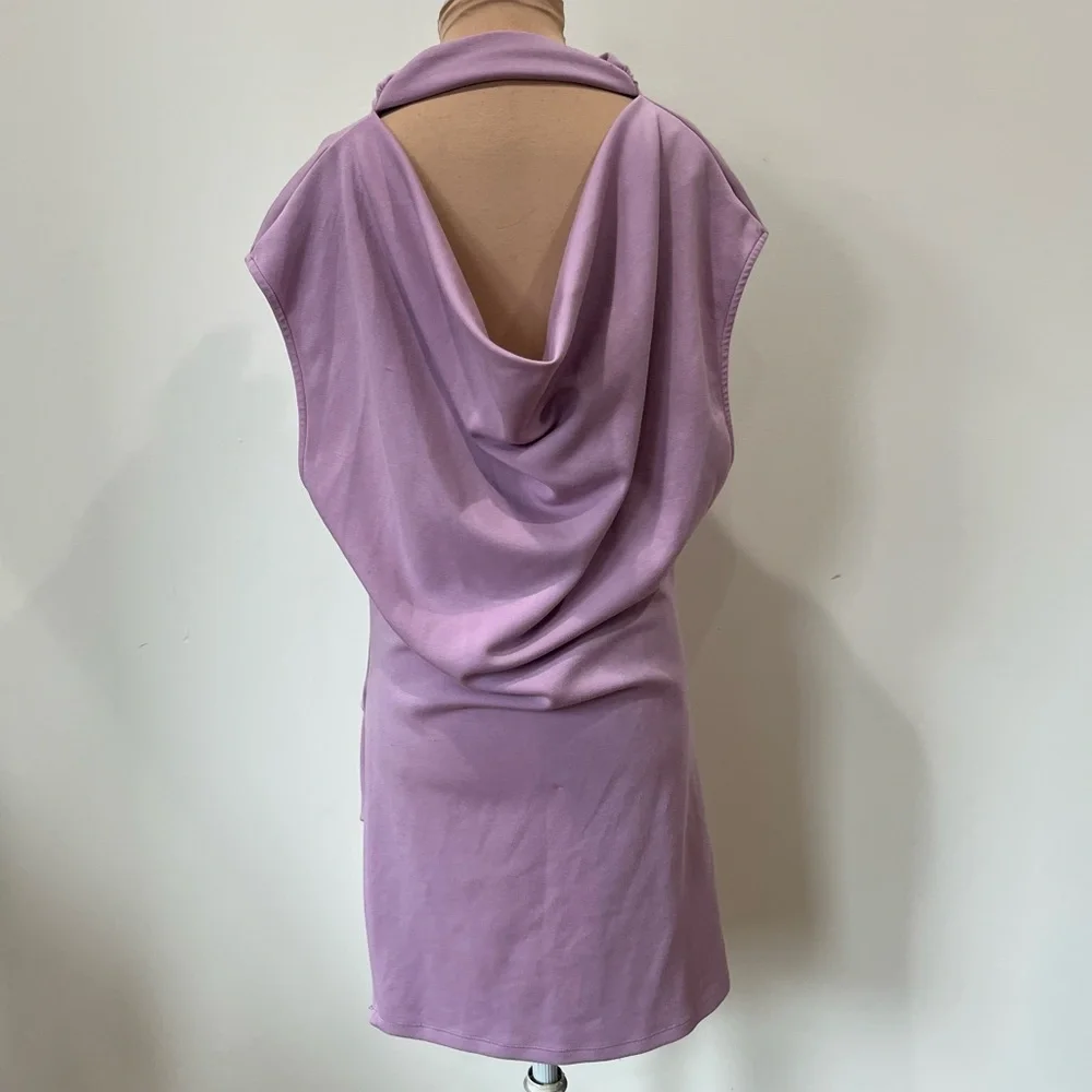 Free People Lilac Purple Open Back Cowl Neck Oversized Mini Dress EUC Size S